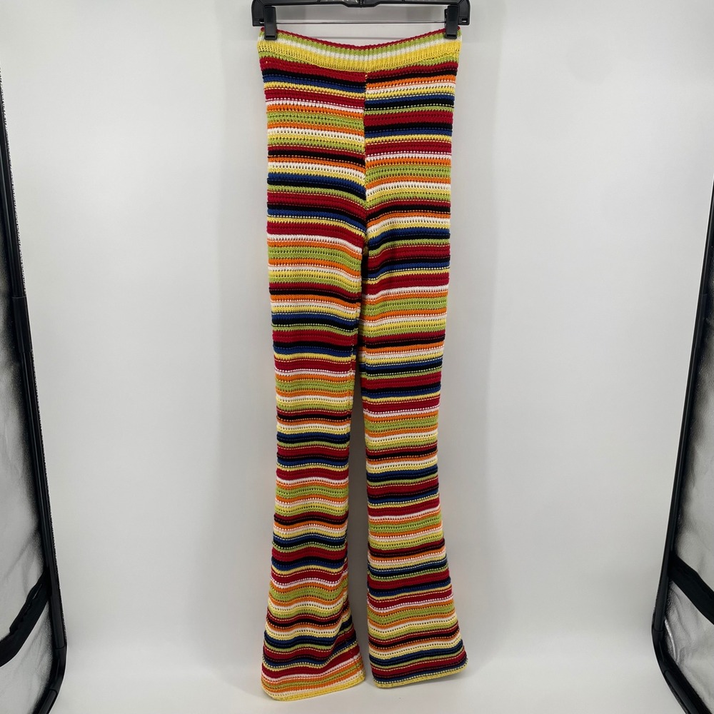 Fashion Nova Knit Pants Womens S Multicolor Striped Flare High Waist Bohemian